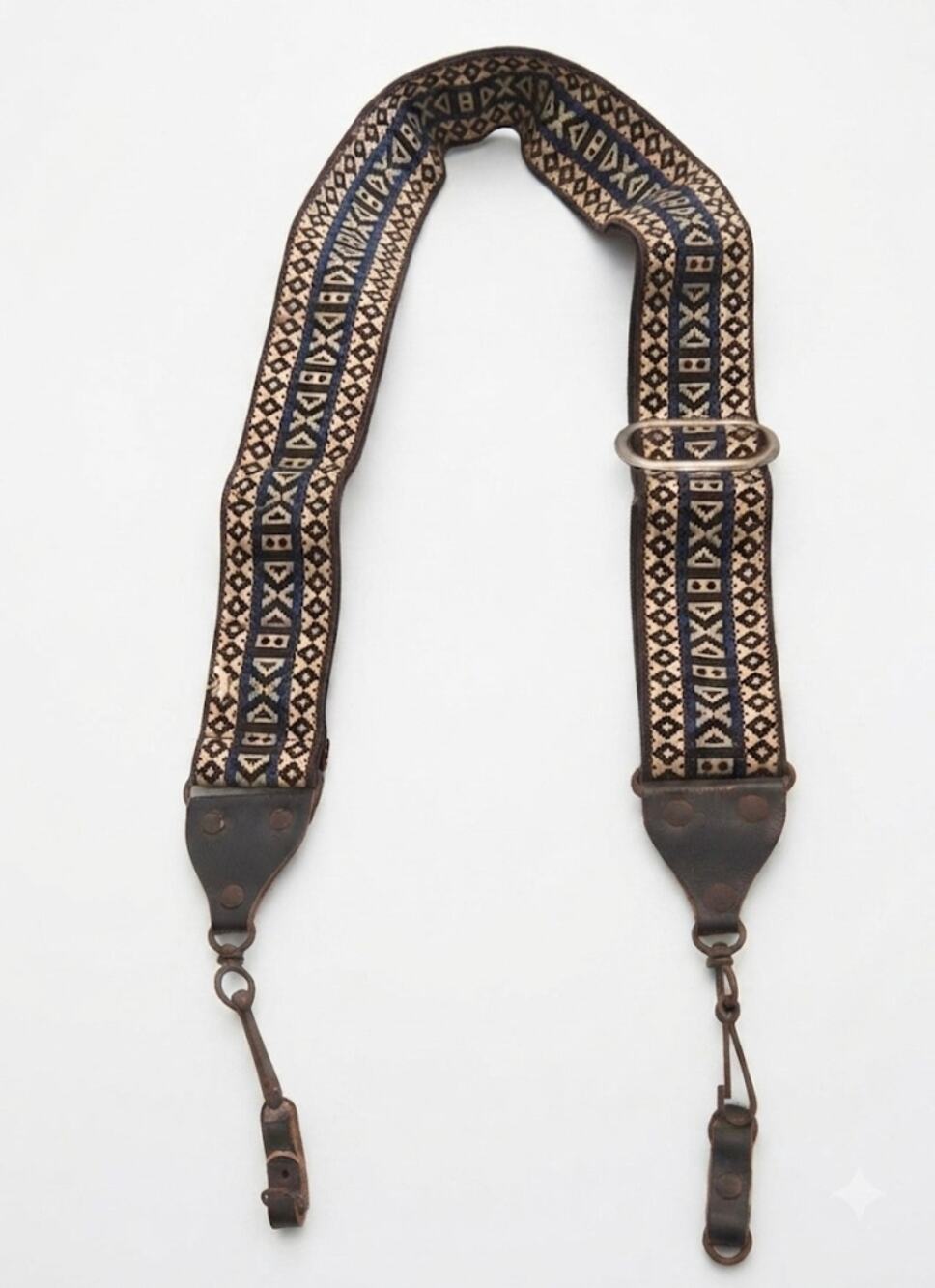 Vintage 70s Hippie Camera Strap Adjustable  Aztec Design White Blue